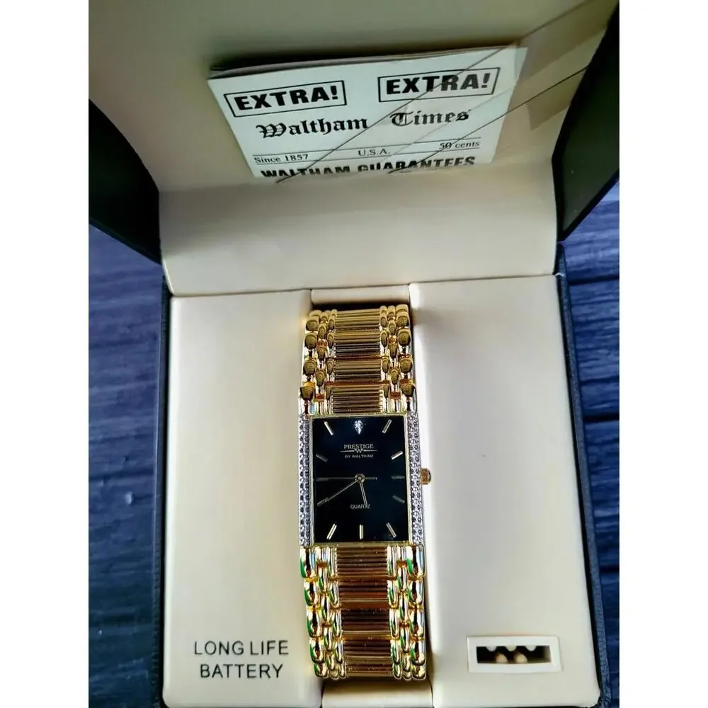 Vintage Waltham Prestige‎ Diamond Mens Tank Watch Box Papers